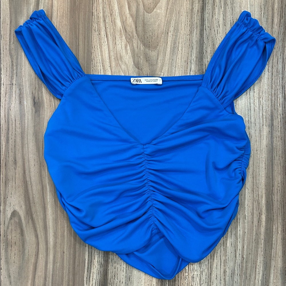Zara Vibrant Blue Ruched Blouse